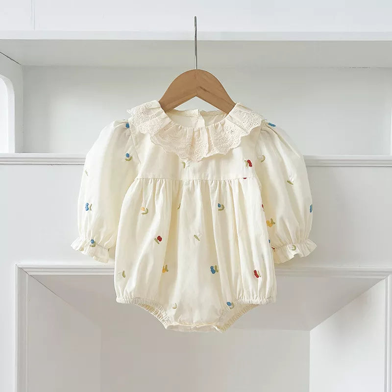 Girls Mini Fruit Embroidery Ruffle Collar Bodysuit or Dress
