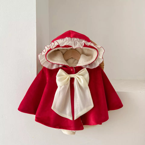 Girls Big Bow Ruffle Cape Shawl