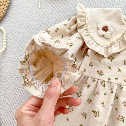Girls Vintage Floral Ruffle Collar Bodysuit or Dress