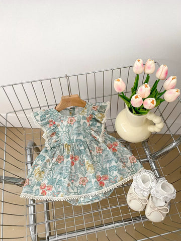 Baby Girl Floral Vintage Wallpaper Print Bodysuit Dress