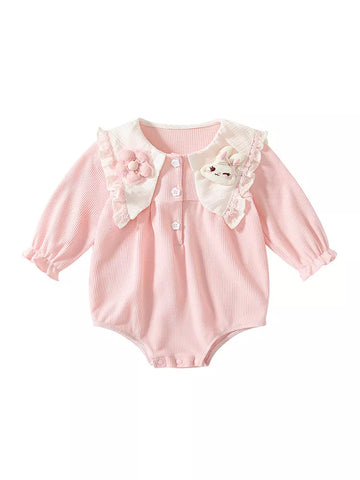 Baby Girl Waffle Knit Bunny Point Tip Collar Bodysuit