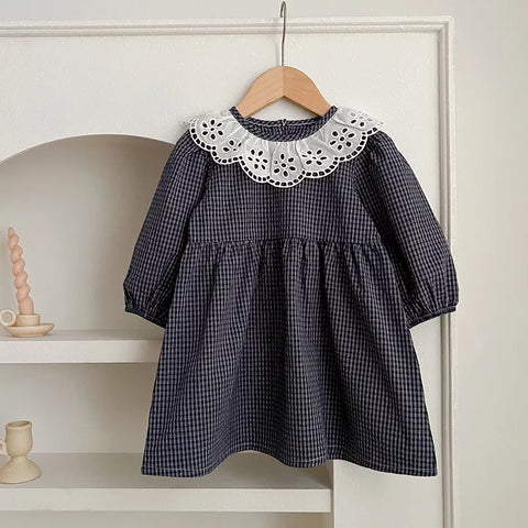 Girls Hollow Collar Plaid Bodysuit or Dress