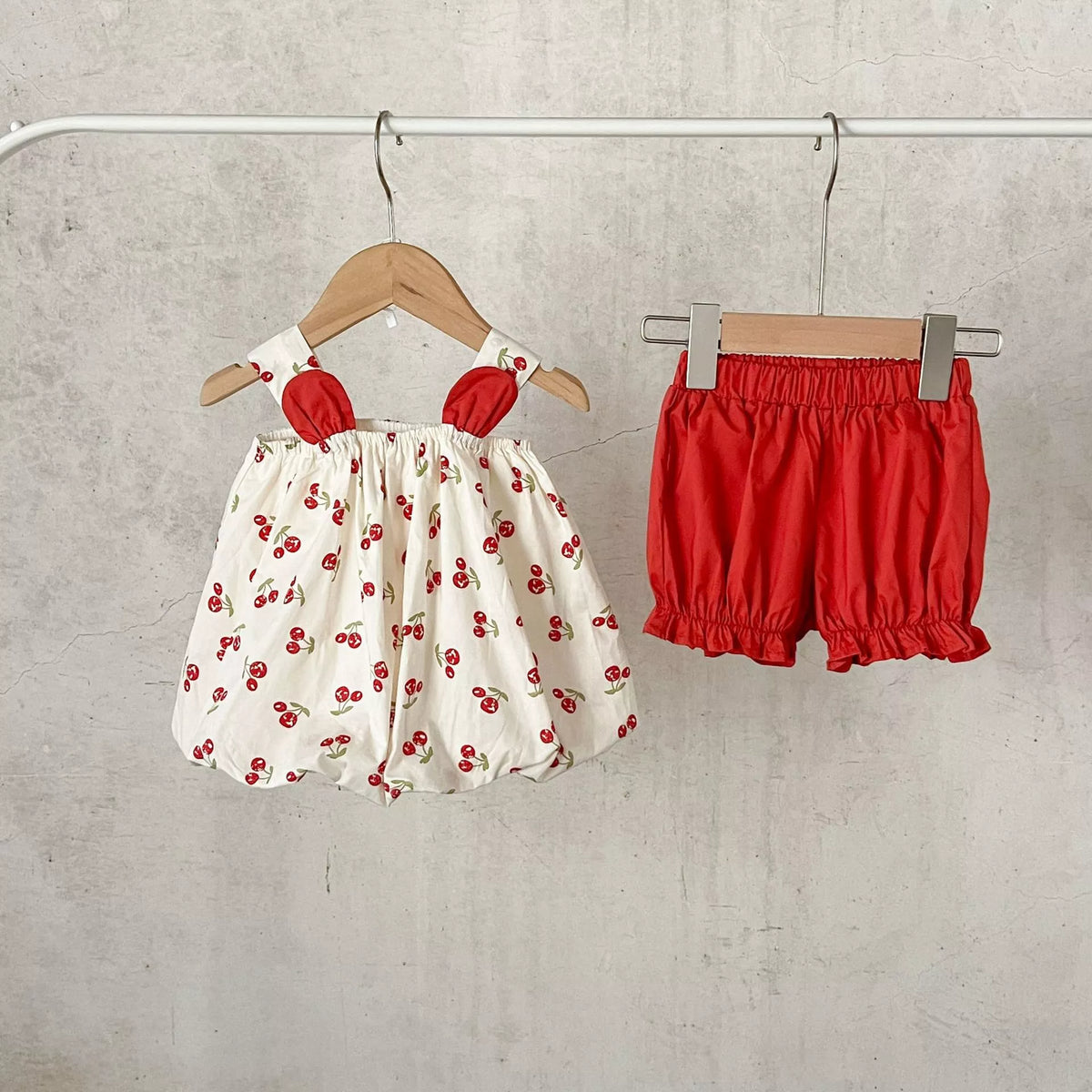 2 Pc Baby Girl Cherry Bubble Shirt & Shorts Set