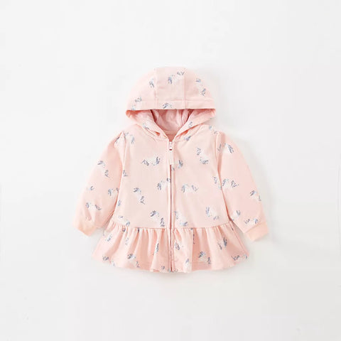 Girls Running Unicorn Print Ruffle Hem Hoodie