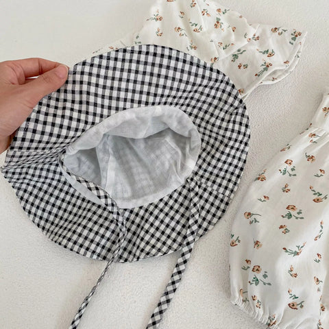2 pc Baby Girl Summer Romper & Hat Set