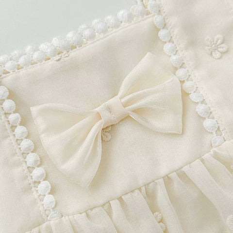 Baby Girl Square Neck Bow Puff Sleeve Dress