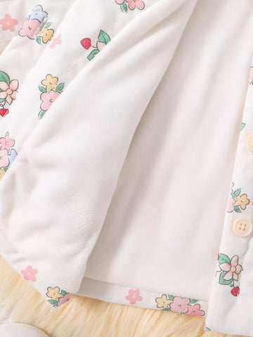 Baby Girl Floral Print Fleece Lined Bunny Ear Jacket