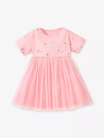 Girls Mouse Dancing Print T-shirt Tulle Skirt Dress