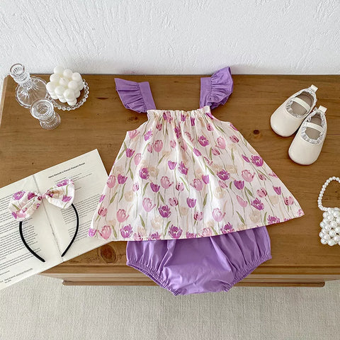 Baby Girl Tulip Print Bodysuit Set