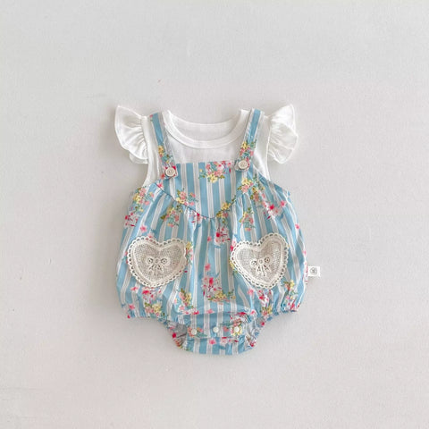 2 Pc Baby Girl Wallpaper Overall & Ribbed Tee Set