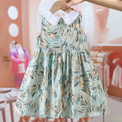 Girls Paint Swirl Pattern Collar Dress