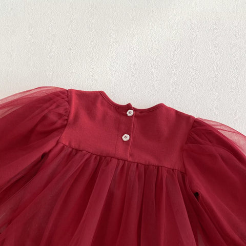 Baby Girl Red Ribbon Tulle Bodysuit Dress