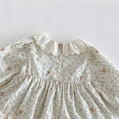 Baby Girl Vintage Floral Motif Ruffle Collar Dress