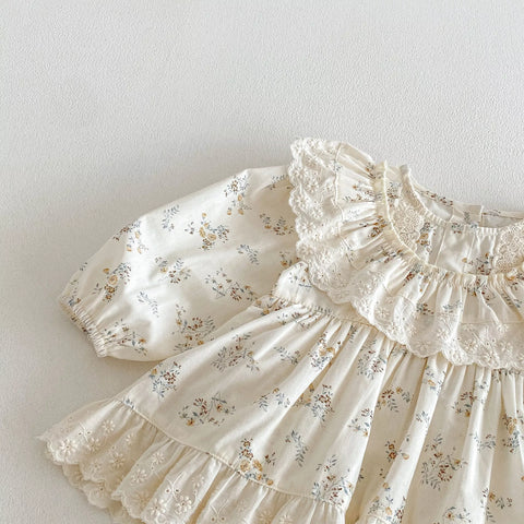 Baby Girl Vintage Floral Motif Ruffle Collar Dress