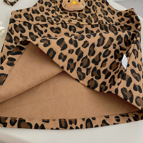 2 Pc Girls Leopard Print Cat Overall w/ Shirt