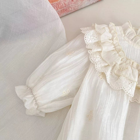 2 Pc Baby Girl Ethereal Ruffle Bib Bodysuit w/ Bonnet