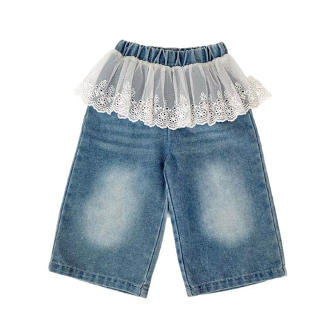 Girls Wide leg Jeans w/ Lace Skirt Overlay