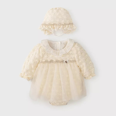 2 Pc Baby Girl Dreamy Heart Bodysuit Dress w/ Bonnet