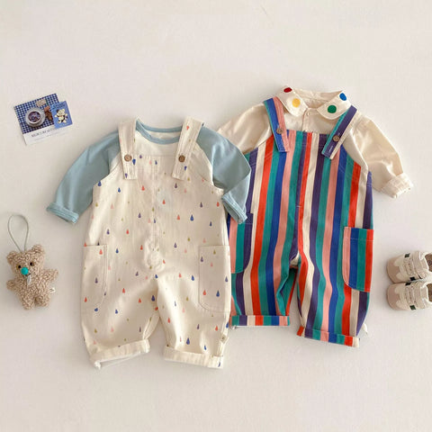 Unisex Rainbow Raindrop Stripes Overalls