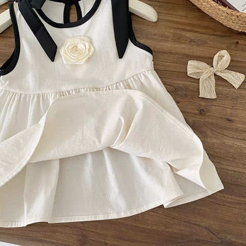 Girls Contrast Bow Camellia Flower Dress