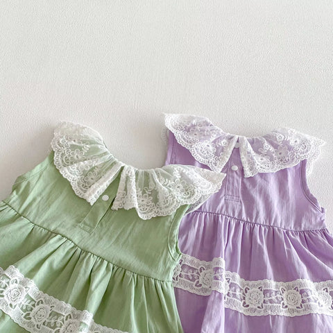 Baby Girl Lace Ruffle Collar Trim Dress