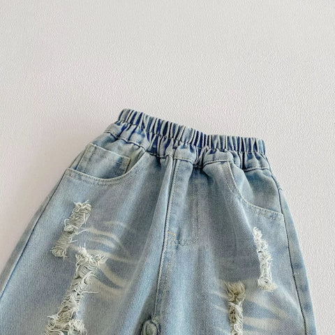 Kids Unisex Ripped Straight Leg Denim Jeans