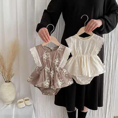 Baby Girl Embroidered Flutter Sleeve Bodysuit Dress