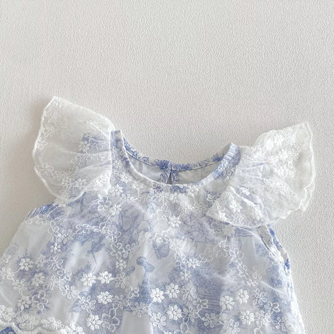 Baby Girl Garden Motif Sheer Lace Layered Bodysuit