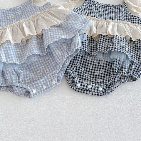 Baby Girls Gingham Lace Sleeve Bodysuit Dress