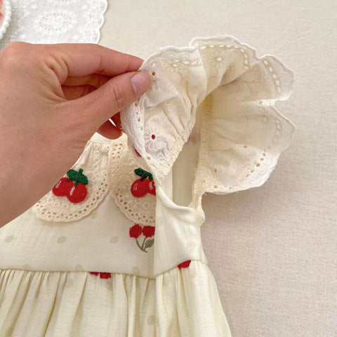 Girls Cherry on Top Scallop Collar Bodysuit or Dress