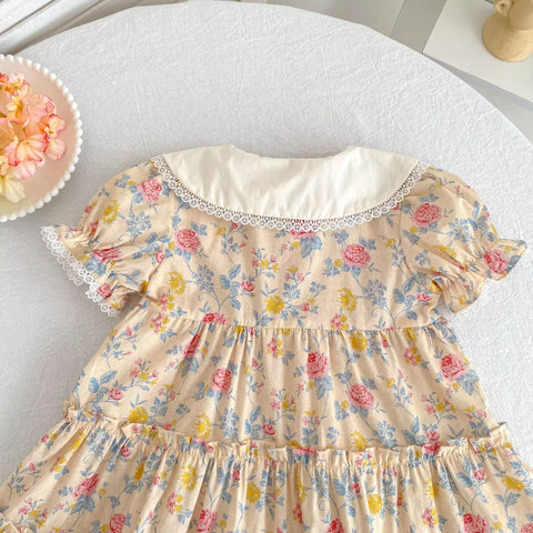 Girls Vintage Flower Print Collar Bodysuit or Dress