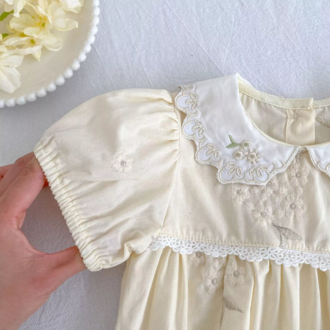 Girls Butter Yellow Bouquet Embroidered Bodysuit or Dress