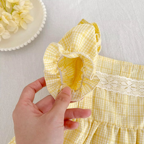 Girls Square Neck Plaid Bodysuit Or Dress