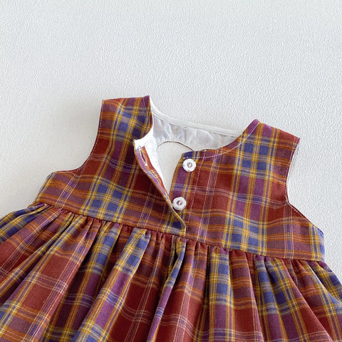 Baby Girl Heart Cutout Plaid Bodysuit Dress