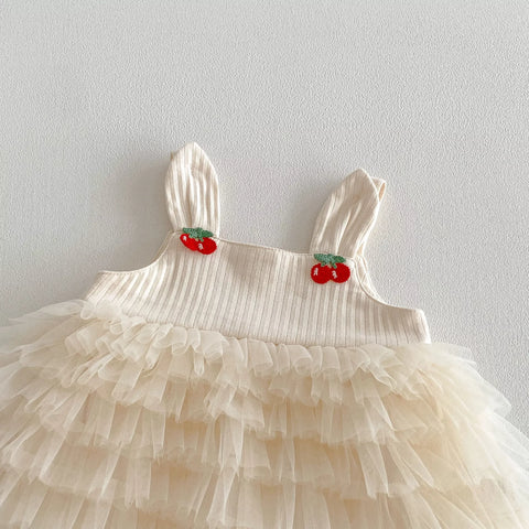 Baby Girl Cherry Tulle Ruffle Bodysuit Dress