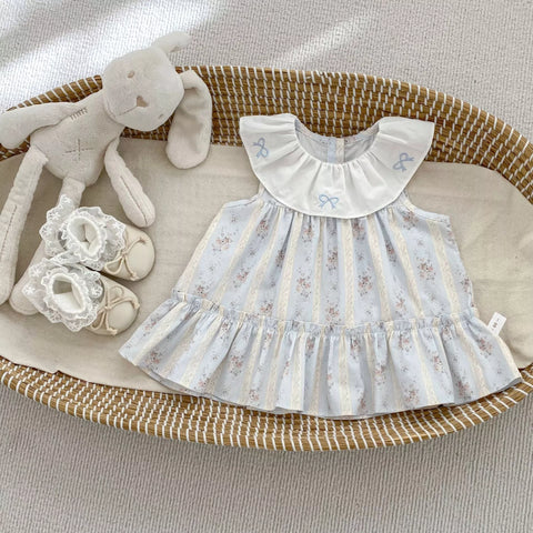 Baby Girl Low Waist Ruffle Bow Collar Dress