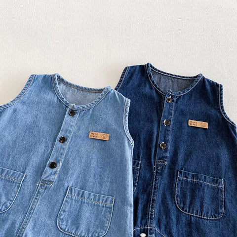 2 pc Baby Boy Denim Romper w/ Hat