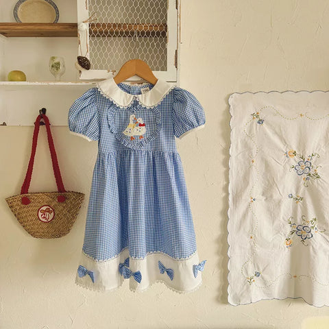 Girls Gingham Plaid Ducklings Heart Dress