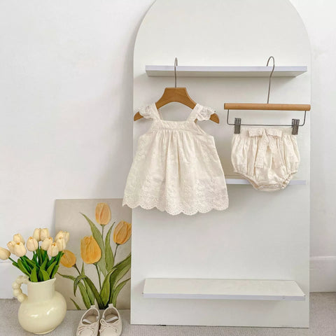 2 pc Baby Girl Cute Floral Emb Top & Bloomers Set