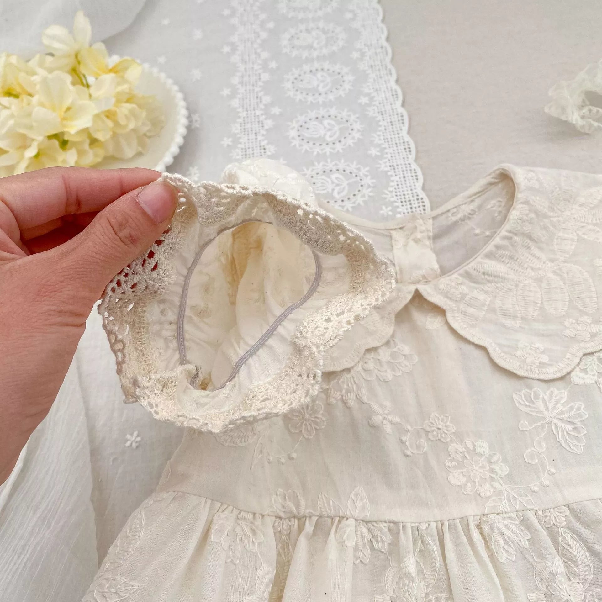 vintage newborn dresses Girls Flower Pattern Emb Scallop Collar Dress or Bodysuit – Little Sprout Co