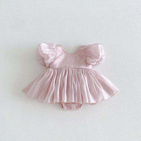 Baby Girl Puff Sleeve Sateen Bodysuit Dress