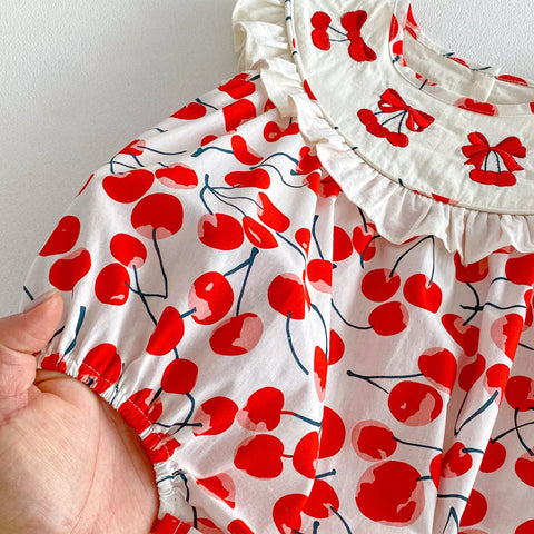 Baby Girl Round Collar Cherry Bodysuit