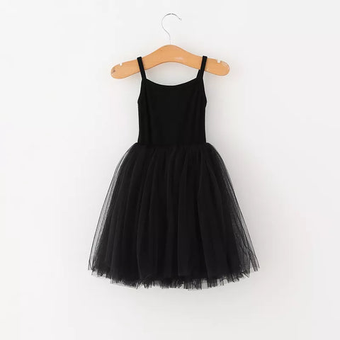 Girls Basic Ribbed Cami Mesh Tulle Dress