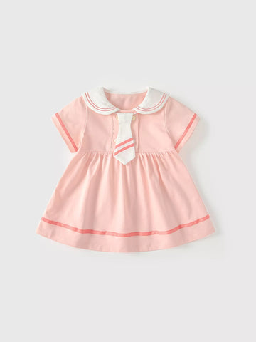 Baby Girl Preppy Tie Sailor Collar Dress