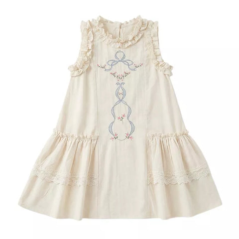 Girls Ruffle Low Waist Ribbon Emb Dress