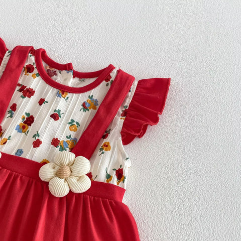 2 Pc Baby Girl 3D Flower Suspender Dress w/ Hat