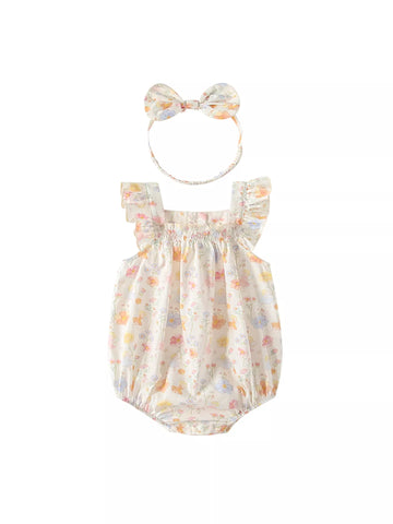 2 Pc Baby Girl Flower Print Bodysuit w/ Headband