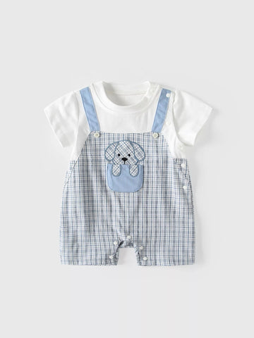 2 pc Baby Boy Dog Patch Plaid Romper