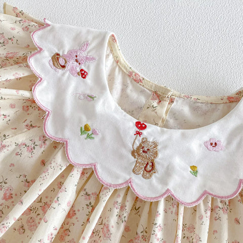 Baby Girl Cute Embroidery Scallop Collar Bodysuit