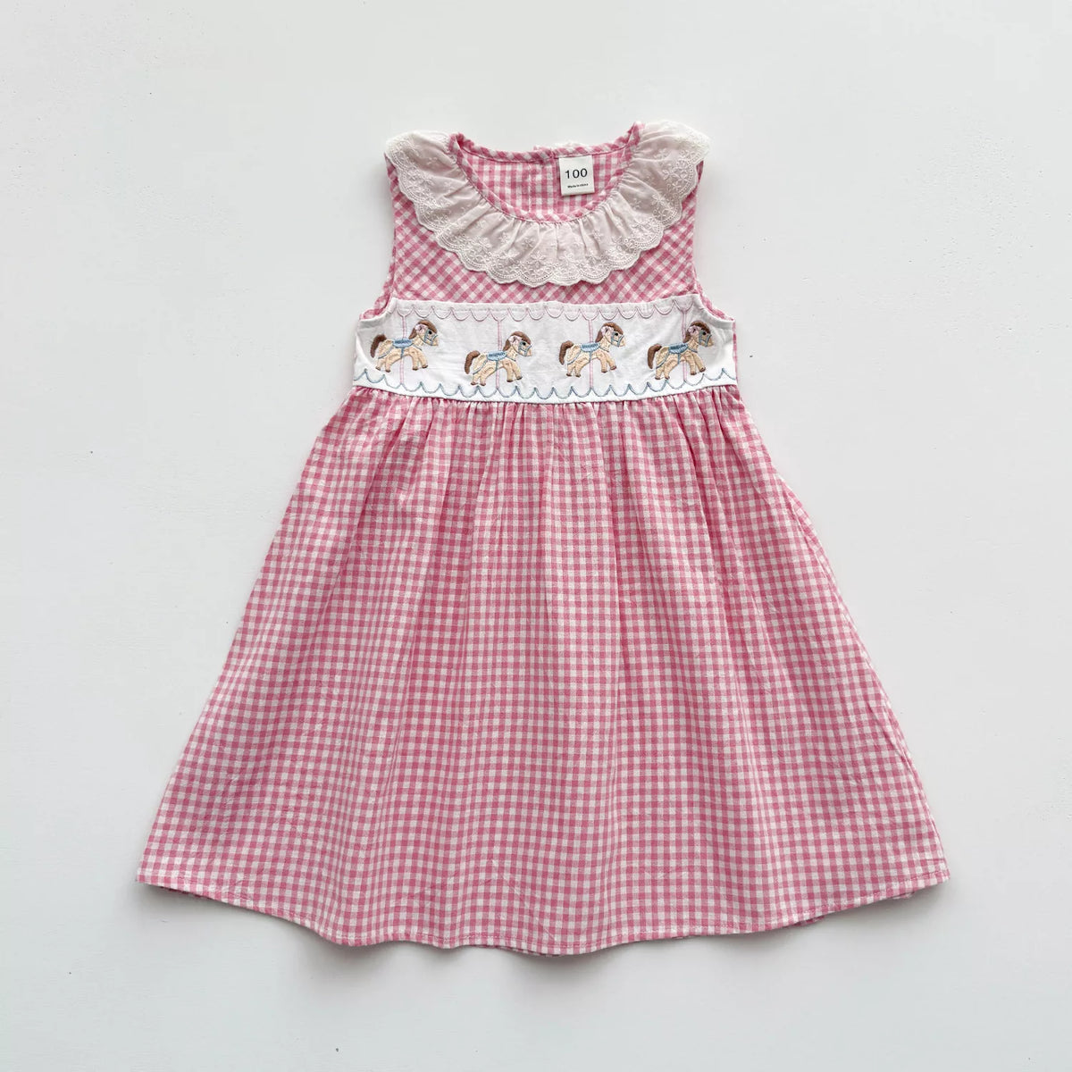 Girls Gingham Carousel Horse Dress